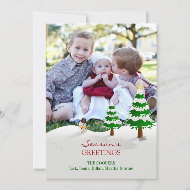 Greetings-kort för fotoårstid i snögubbe julkort (Framsida)