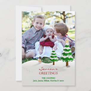 Greetings-kort för fotoårstid i snögubbe julkort