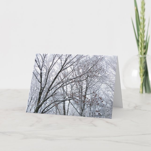 Greetings-kort för snö-täckt eksäsong i Träd Helgkort (Framsida)
