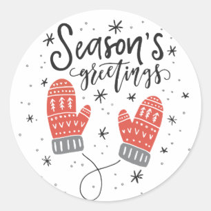 Greetings Red Mittens Helgdag Sticker I Runt Klistermärke