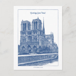 Greetins från Paris Elegant Blue Retro Notre Dame Vykort