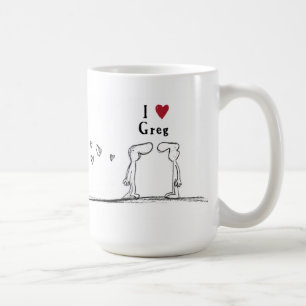 Greg "älskar jag greg" "mig hjärta greg ", kaffemugg