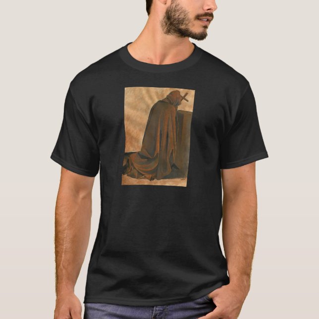 Gregorian Munk in Prayer Wearing Hooded Cassock T-shirt (Framsida)