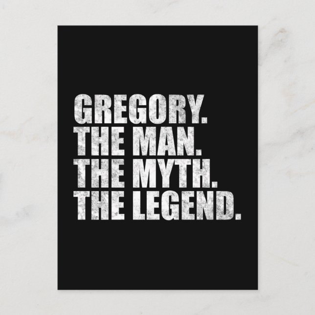 Gregory namn, Gregory Mannen Myten Legenden Vykort (Framsida)