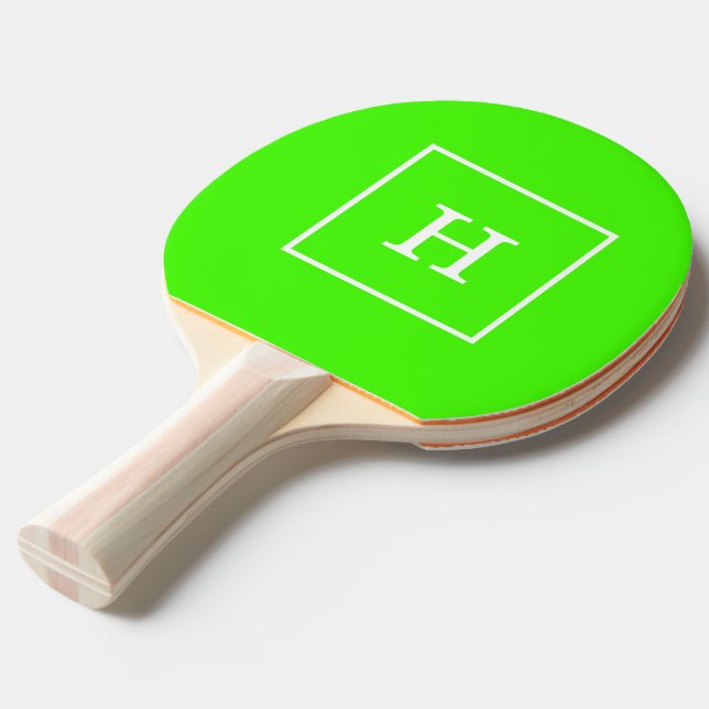 Grégrön vit ram, första monogram pingisracket (Frontvinkel)