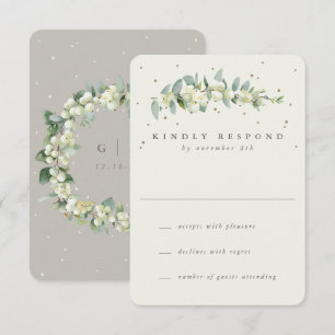 Greige/Cream Snowberry+Eucalyptus Bröllop OSA Kort