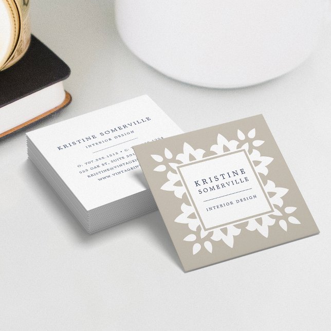 Greige | Marockos geometriska kvadrat Fyrkantigt Visitkort (Skapare uppladdad)