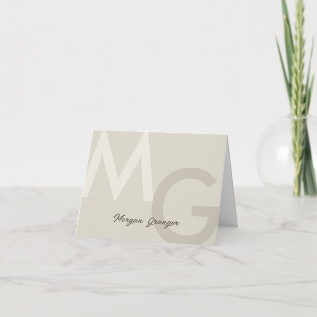 Greige Minimal Clean Modern Stor Monogram Note Anteckningskort (Framsida)