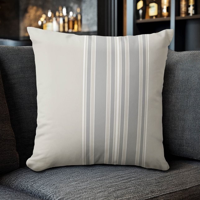 Greige och Grått Rand off-Center Modern #D3CFC7 Kudde (Modern Stripe Pillow)