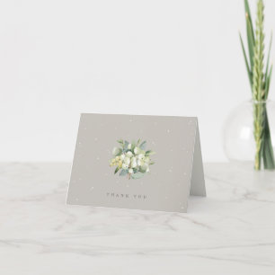 Greige Snowberry+Eucalyptus Bröllop Note Tack Kort