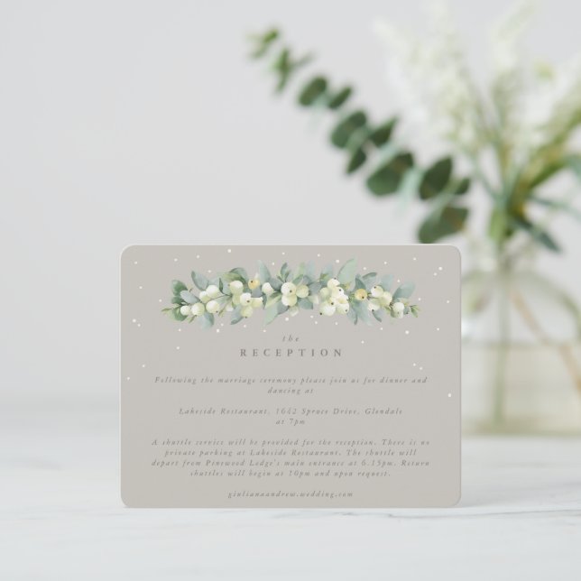 Greige Snowberry+Eucalyptus Garland Reception Tilläggskort (Stående Fram)