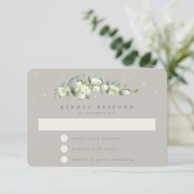 Greige Snowberry+Eucalyptus Garland WInter Wedding OSA Kort (Stående Fram)