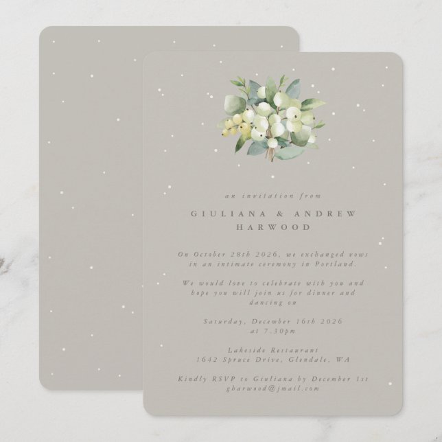 Greige Snowberry+Eucalyptus Wedding Reception Inbjudningar (Fram/baksida)
