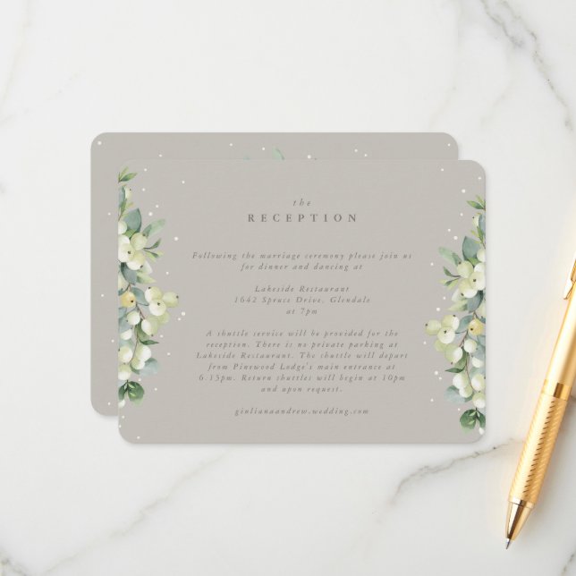 Greige Snowberry+Eucalyptus Wedding Reception Tilläggskort (Fram/Back In Situ)