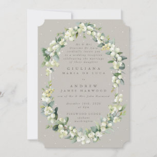 Greige Snowberry+Eucalyptus Wedement Reception Inbjudningar
