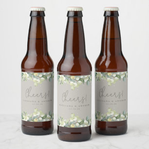 Greige Snowberry+Eucalyptus Winter Wedding Ölflaska Etikett