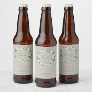 Greige Snowberry+Eucalyptus Winter Wedding Ölflaska Etikett