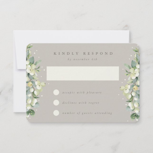 Greige Snowberry+Eucalyptus Winter Wedding OSA Kort (Framsida)