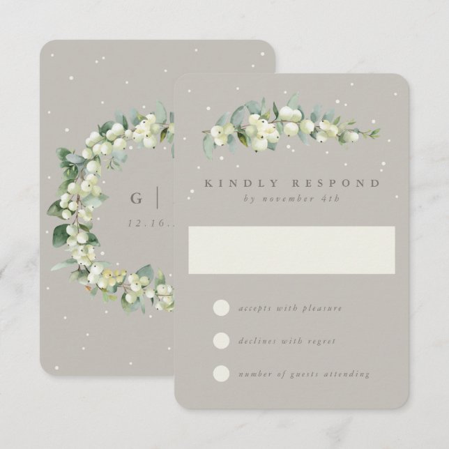 Greige Snowberry+Eucalyptus Winter Wedding OSA Kort (Fram/baksida)