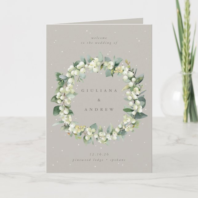 Greige Snowberry+Eucalyptus Winter Wedding Program (Framsida)