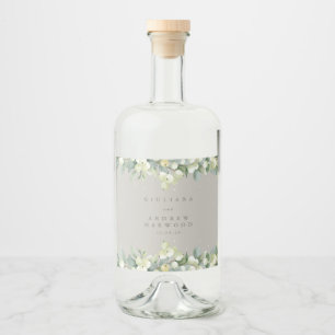 Greige Snowberry+Eucalyptus Winter Wedding Spritflaskor Etikett