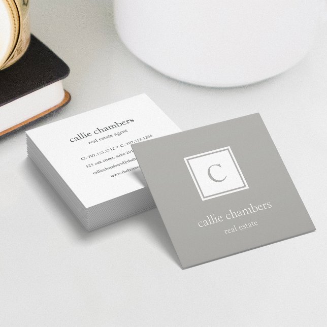 Greige Taupe Monogram Fyrkantigt Visitkort (Skapare uppladdad)