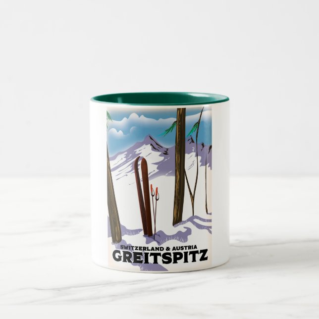 Greitspitz Schweiz & Österrike skidaffisch Två-Tonad Mugg (Center)