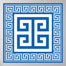 Greker Mönster Vit Och Blå Design Poster