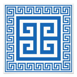 Grekernyckel Mönster Blå Och Vit Design Fototryck