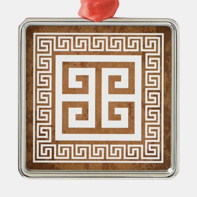Grekernyckel Mönster Vit Design Metall Ornament (Framsidan)