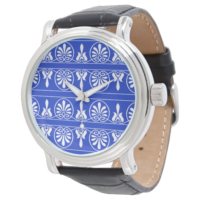 Grekisk arabesk medelhavsmönster blå armbandsur (Vinklad)