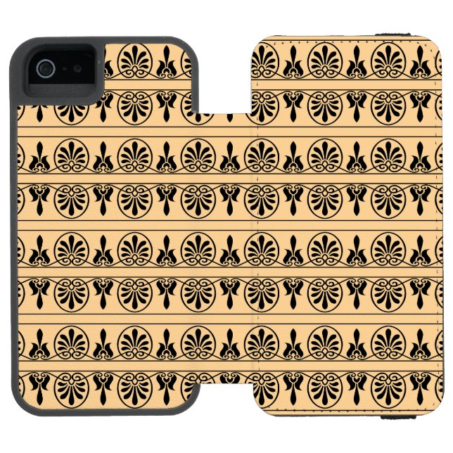 Grekisk arabesk medelhavsmönster Brun Incipio iPhone Wallet Skal (Folio Öppen)