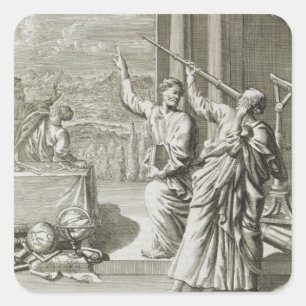 Grekisk astronomer Studera stjärnor, illustration Fyrkantigt Klistermärke