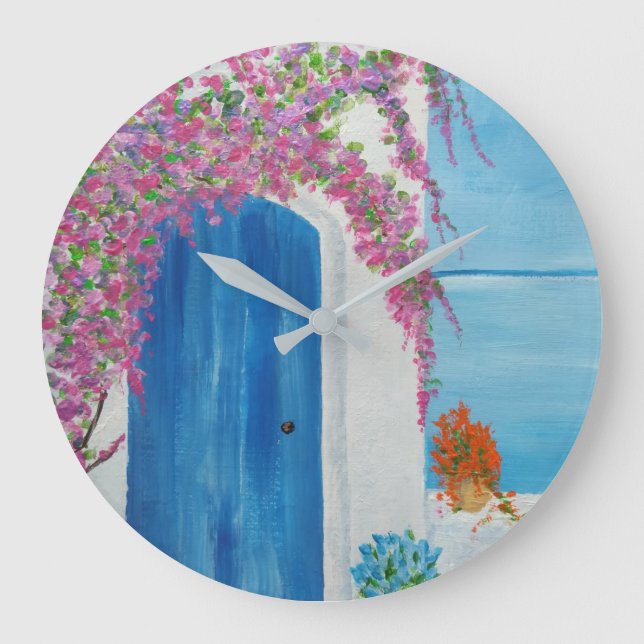 Grekisk blå dörr stor klocka (Framsida)