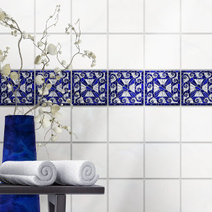 Grekisk broken Tile Mosaic Art Blue Glass and Pear Kakelplatta