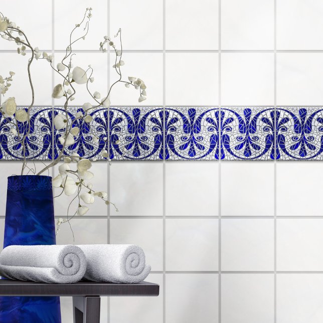 Grekisk broken Tile Mosaic Art Blue Glass and Pear Kakelplatta (Skapare uppladdad)