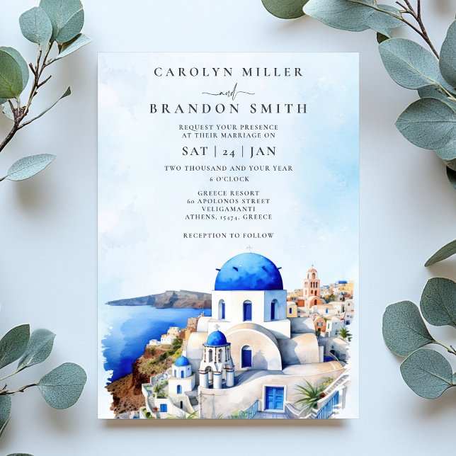 Grekisk bröllopsinbjudan inbjudningar (Santorini Greek Wedding Invitation)