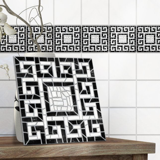 Grekisk bruten Tile Mosaic Black Marble Kakelplatta (Skapare uppladdad)