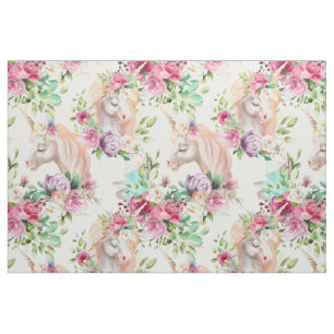 Grekisk Chic Modern Watercolor Blommigt Unicorn Tyg