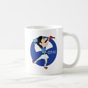 Grekisk Evzone dans med flagga OPA! Kaffemugg
