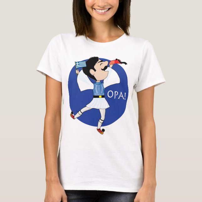Grekisk Evzone dans med flagga OPA! Tee (Framsida)