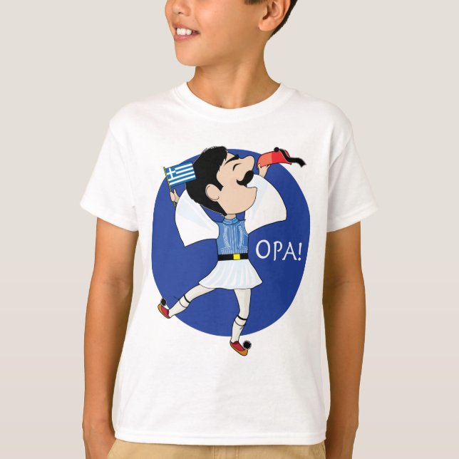 Grekisk Evzone dans med flagga OPA! Tee Shirt (Framsida)