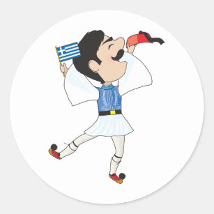 Grekisk Evzone dans med flagga Runt Klistermärke