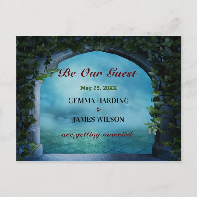 Grekisk Fantasy Romantik Valvbåge Murgröna Blå Sav Meddelande Vykort (Framsida)