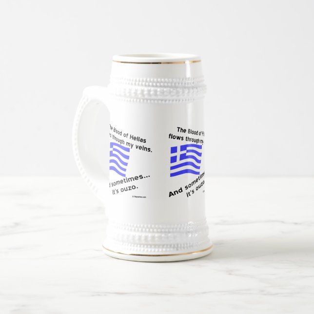 Grekisk flagg Hellas blod och Ouzo gånger 3 Sejdel (Framsida vänster)
