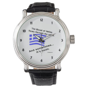 Grekisk flagg Hellas blod och Ouzo svarta siffror Armbandsur