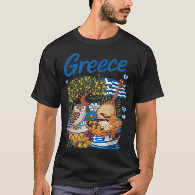 Grekisk flagg outfit idé för barn med Hellenic T Shirt (Framsida)
