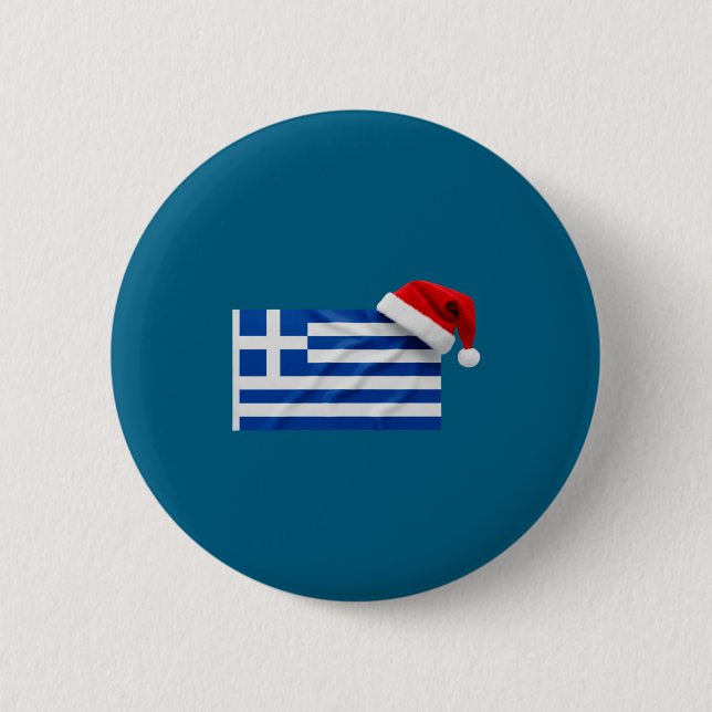 Grekisk flagg Santa hatt rolig Grekland jul firand Knapp (Framsida)