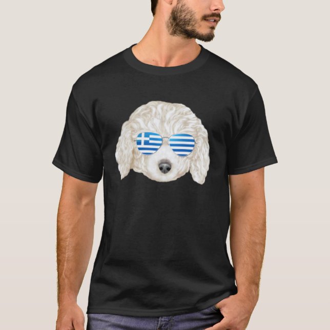 Grekisk flagg Vit Pudel Hund Grekland Fickformat T Shirt (Framsida)