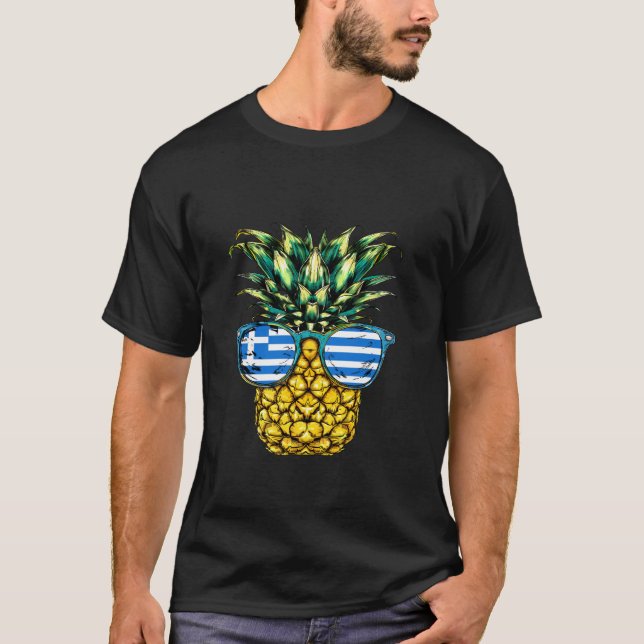 Grekisk Flagga Ananas Solglasögon Grekiska Rötter  T Shirt (Framsida)
